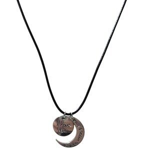 I Love You To The Moon & Back Pendant Necklace Black Cord Jewelry Gift Women